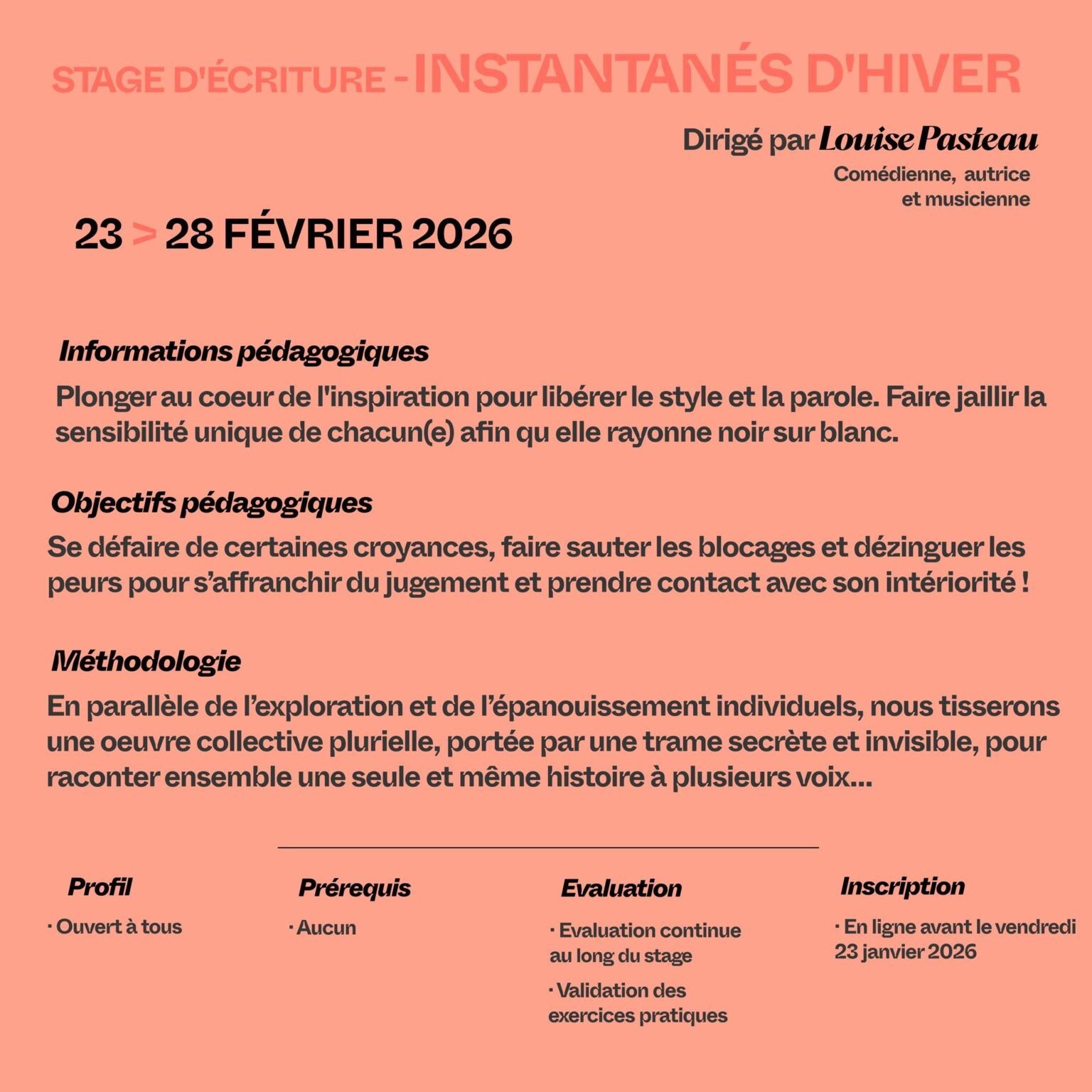 Stage d'écriture   Instantanés d'hiver à L'Aria