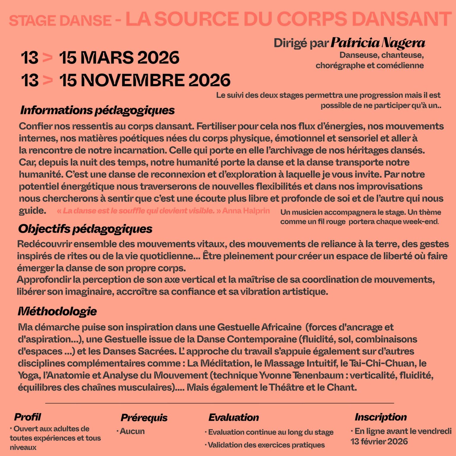 Stage – La source du corps dansant à L'Aria